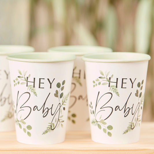 Botanical Hey Baby Shower Cups - Ginger Ray - Party Touches