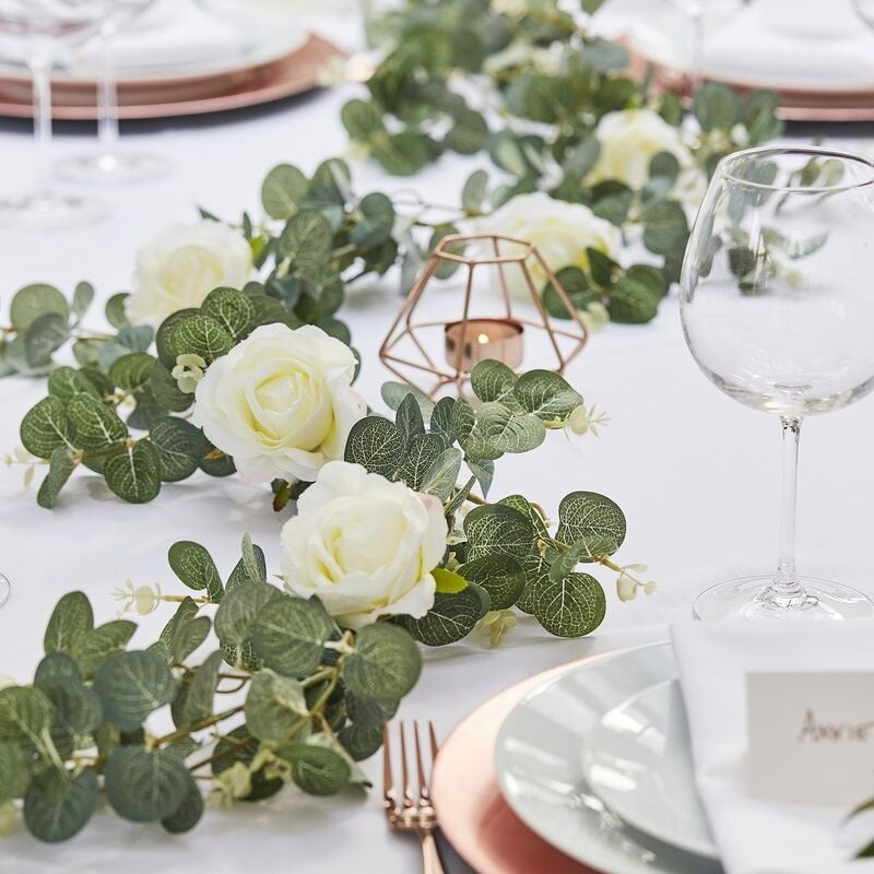 Artificial Eucalyptus Garland With White Roses