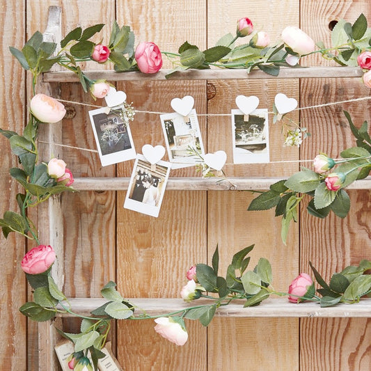 Decorative Pink Rose Flower Artificial Foliage Garland - Ginger Ray - Party Touches