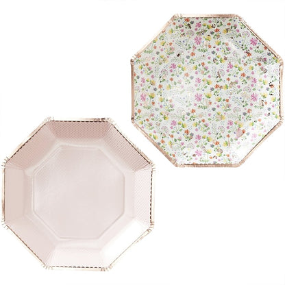 Rose Gold Foiled Floral Paper Plates - Ginger Ray - Party Touches