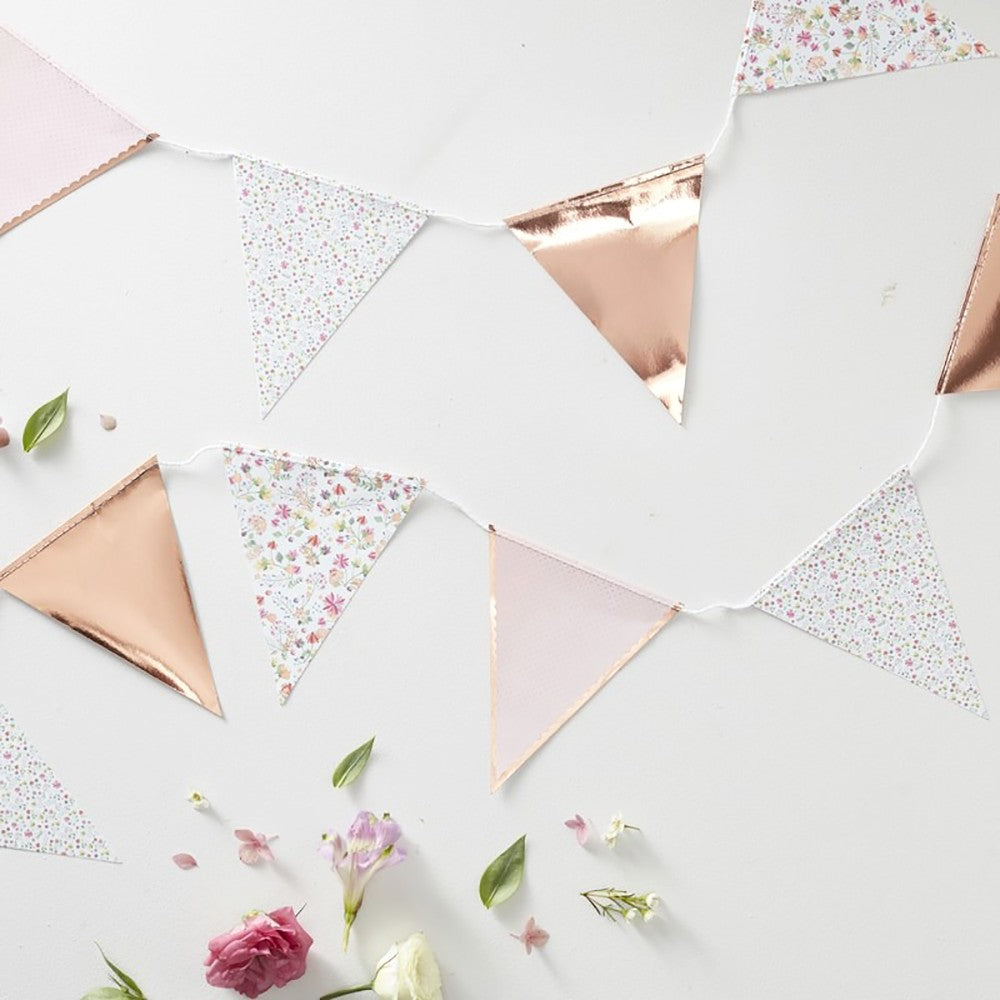Rose Gold Foiled Floral Print Bunting - Ginger Ray - Party Touches