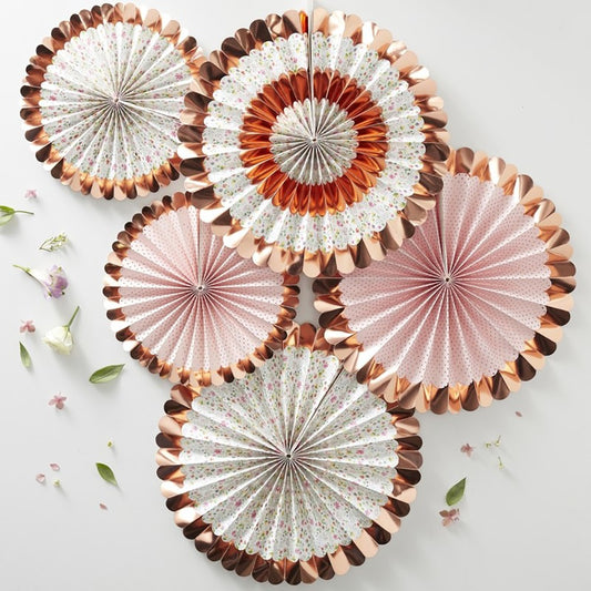 Rose Gold Foiled Floral Fan Decorations - Ginger Ray - Party Touches