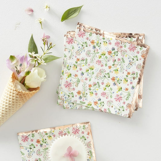 Rose Gold Foiled Floral Paper Napkins - Ginger Ray - Party Touches