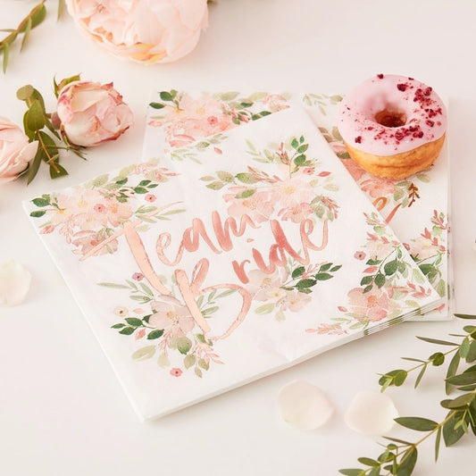 Team Bride Floral Paper Napkins - Ginger Ray - Party Touches