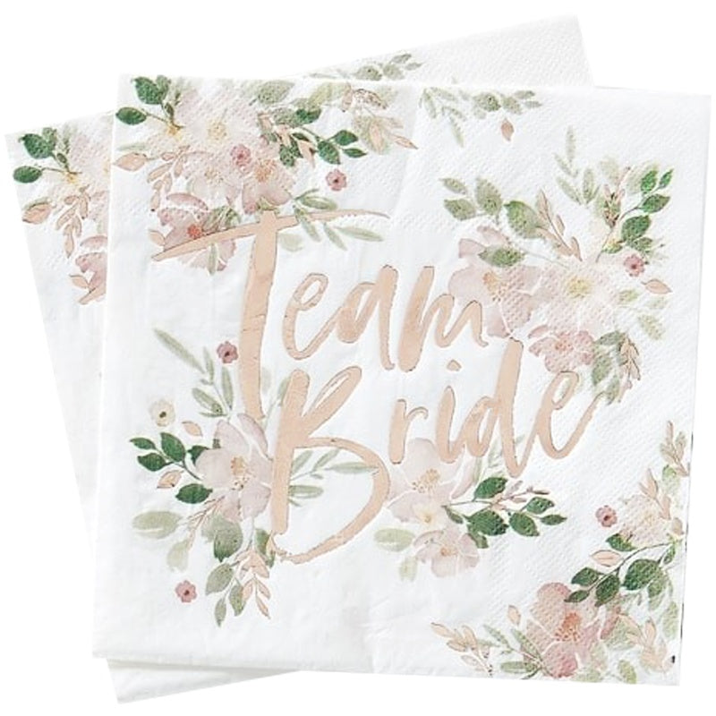 Team Bride Floral Paper Napkins - Ginger Ray - Party Touches