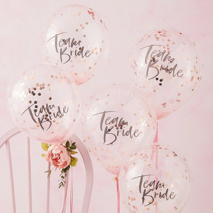 Team Bride Rose Gold Confetti Balloons