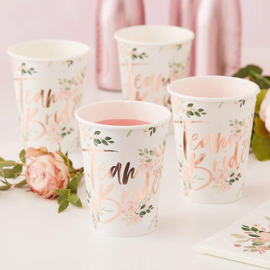 Team Bride Floral Paper Cups - Ginger Ray - Party Touches