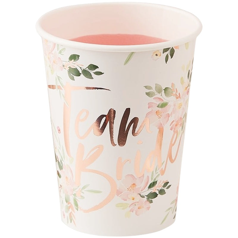 Team Bride Floral Paper Cups - Ginger Ray - Party Touches