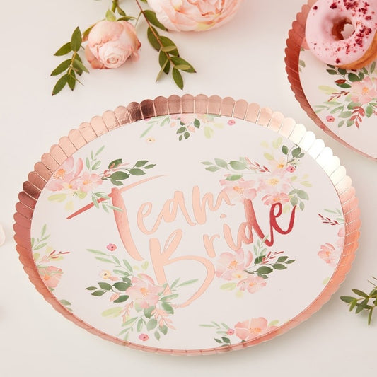 Team Bride Floral Paper Plates - Ginger Ray - Party Touches