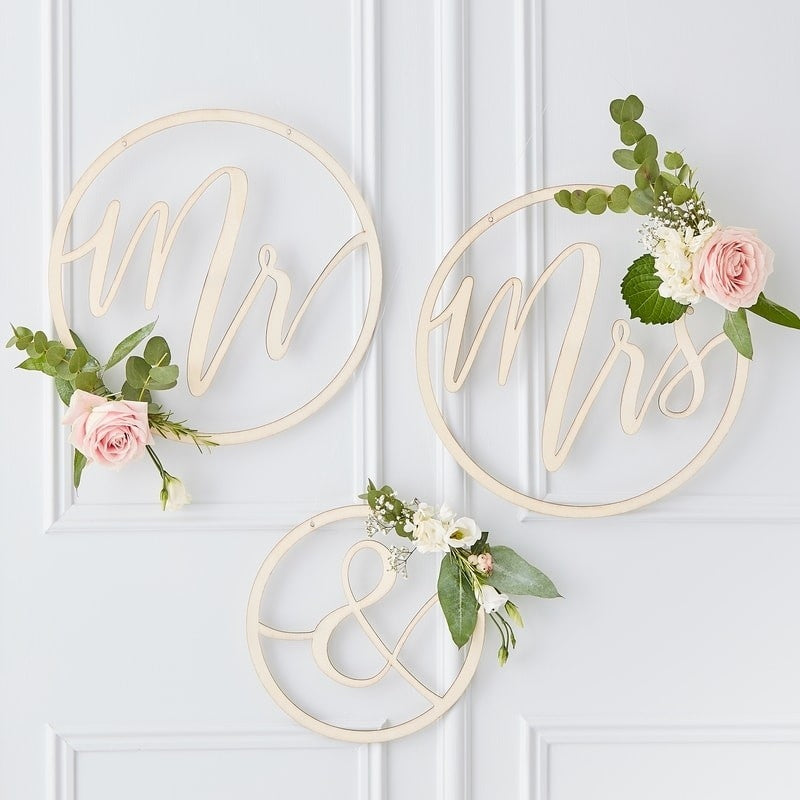 Mr & Mrs Wooden Hoops Decoration - Ginger Ray - Party Touches