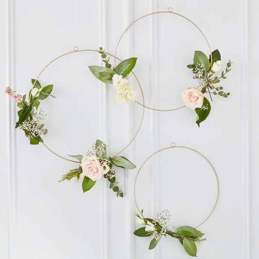 Gold Floral Hanging Hoops - Ginger Ray - Party Touches