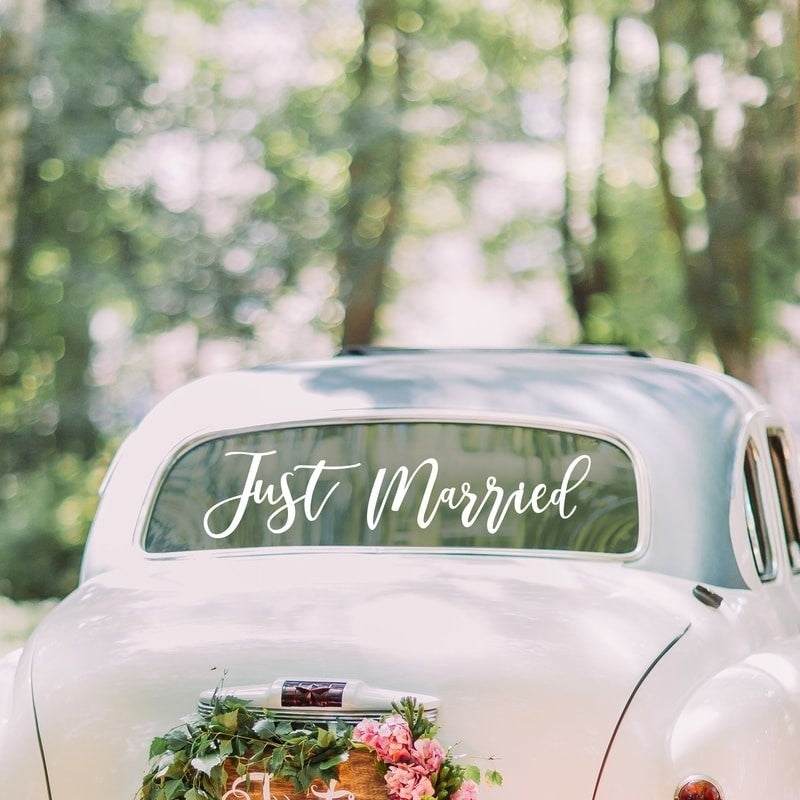 White Just Married Car Sticker - Ginger Ray - Party Touches