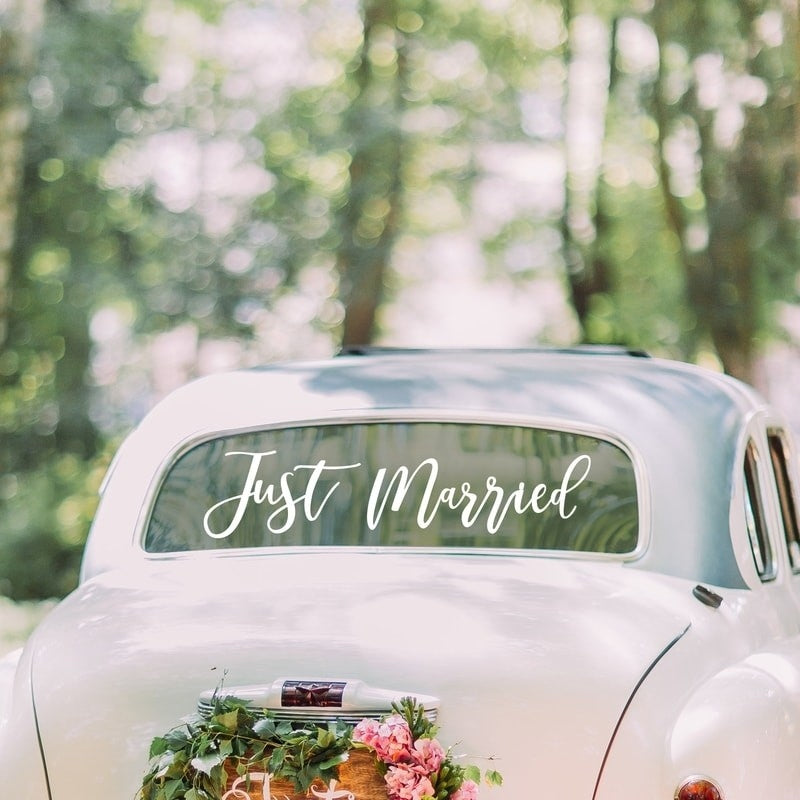 White Just Married Car Sticker