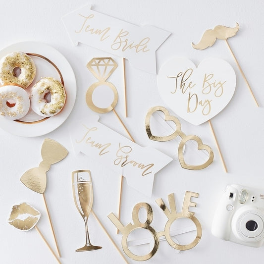 Wedding Gold Foil Photo Booth Props - Ginger Ray - Party Touches