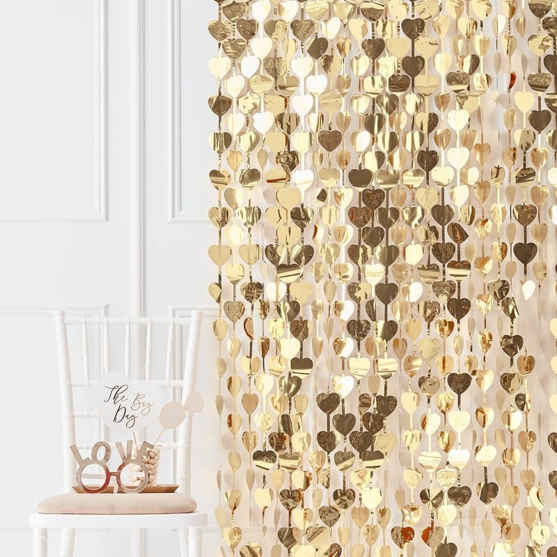 Gold Heart Backdrop Curtain - Ginger Ray - Party Touches