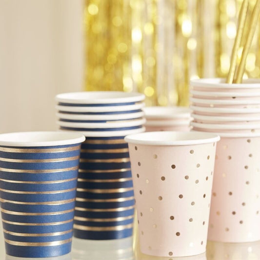 Gold Foiled Pink and Navy Mixed Baby Shower Cups - Ginger Ray - Party Touches
