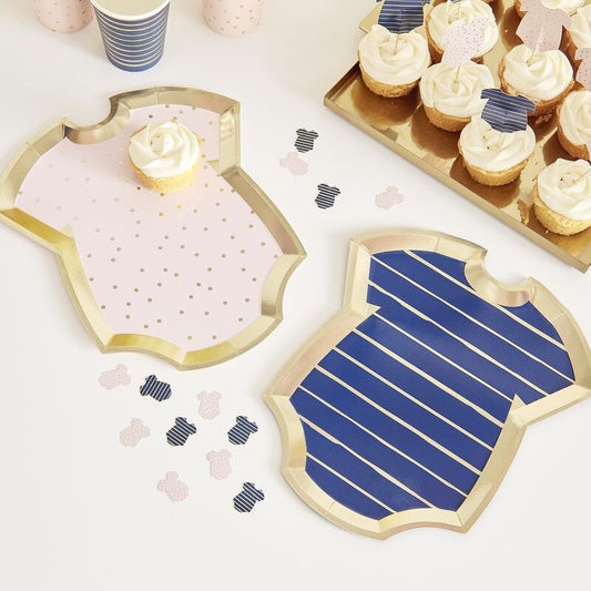 Gold Foiled Pink and Navy Baby Grow Gender Reveal Party Plates - Ginger Ray - Party Touches