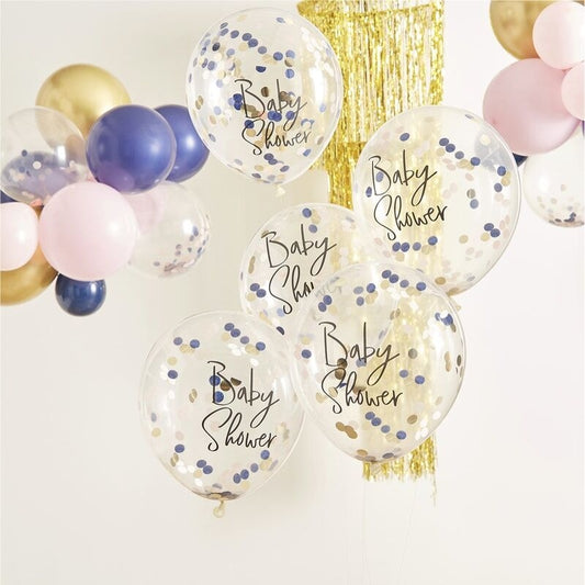 Navy, Pink & Gold Confetti Baby Shower Balloons - Ginger Ray - Party Touches
