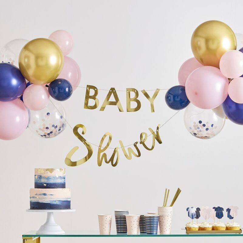 Gold Baby Shower Banner and Balloon Decoration - Ginger Ray - Party Touches