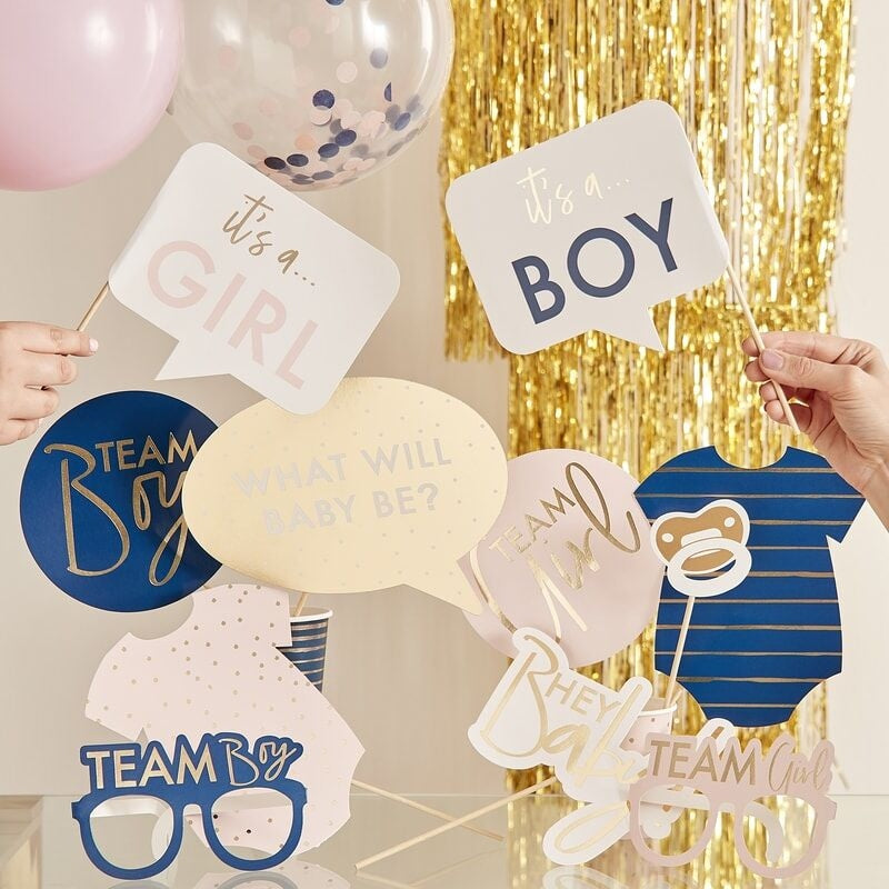 Gold Foiled Gender Reveal Party Photo Booth Props - Ginger Ray - Party Touches
