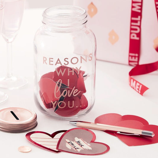 Rose Gold 'Reasons Why I Love You' Jar With Scratch to Reveal Heart Cards - Ginger Ray - Party Touches