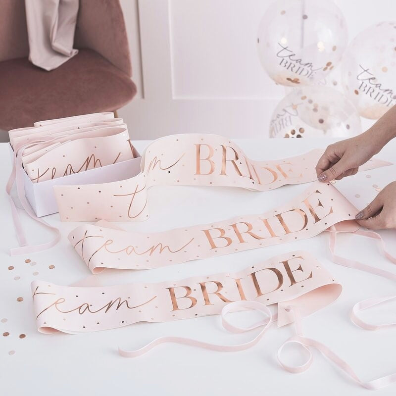 Pink and Rose Gold Team Bride Hen Party Sash