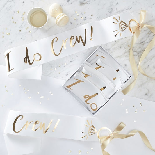 White and Gold Foiled I Do Crew Sashes - Ginger Ray - Party Touches
