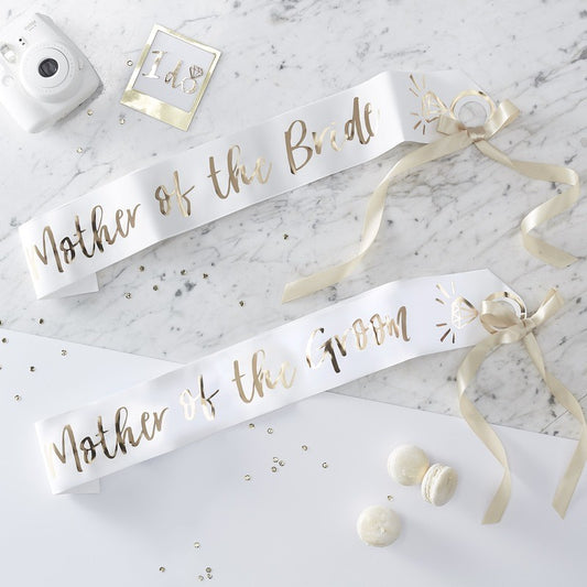 White Gold Mother of the Bride & Groom Sash Set - Ginger Ray - Party Touches
