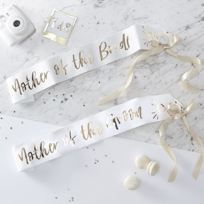 White Gold Mother of the Bride & Groom Sash Set - Ginger Ray - Party Touches