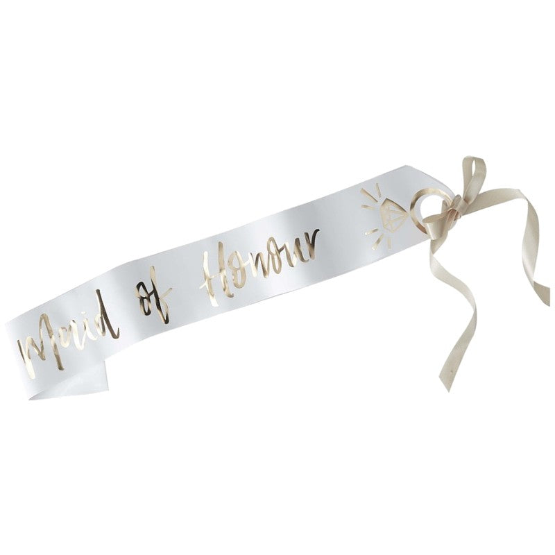 White Gold 'Maid of Honour' Sash - Ginger Ray - Party Touches