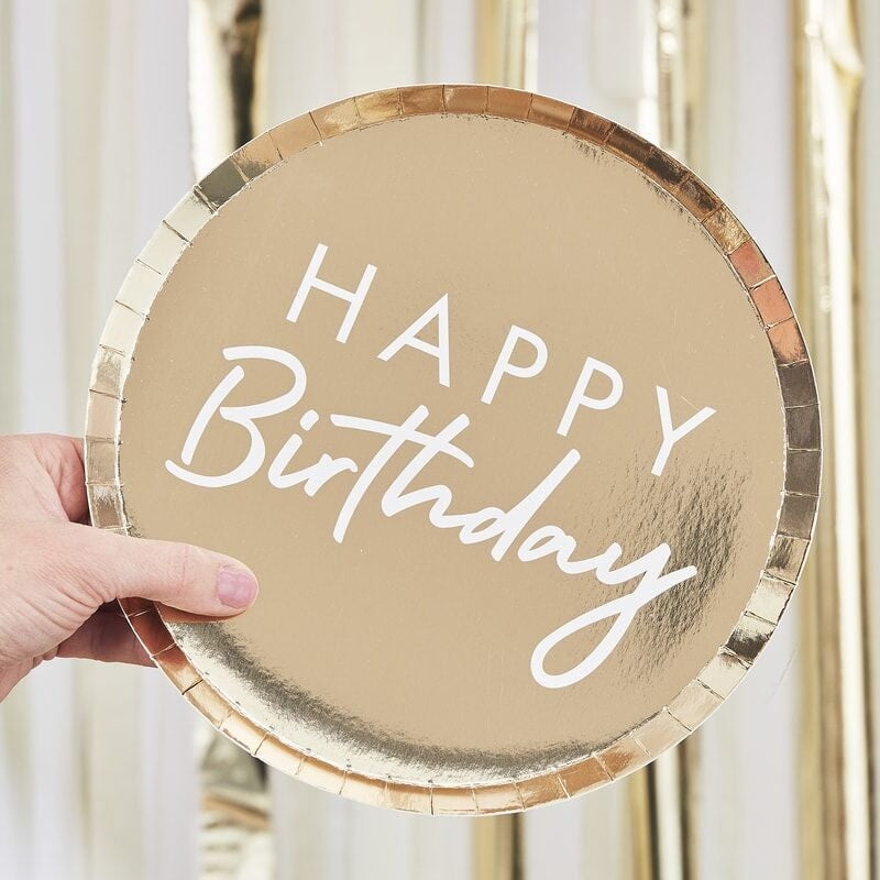 Gold Foiled Happy Birthday Plates - Ginger Ray - Party Touches