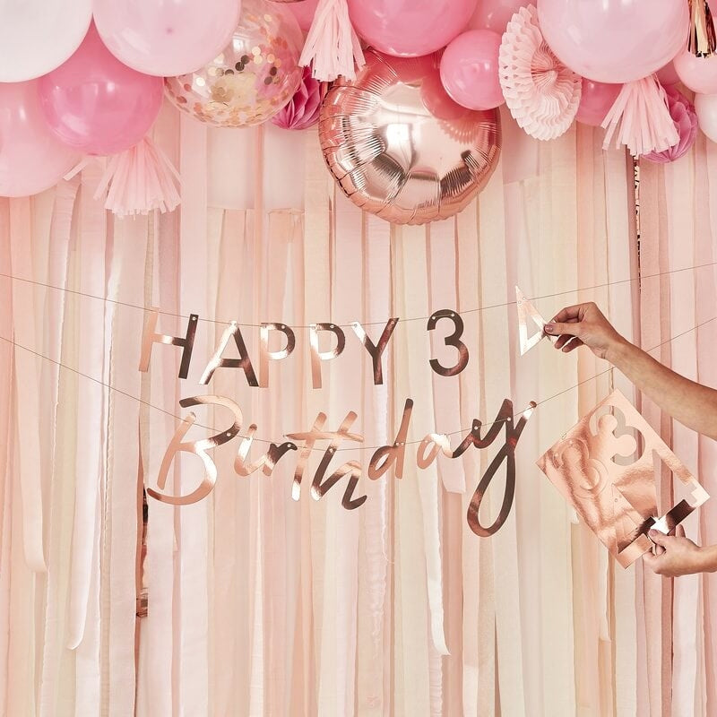 Customisable Milestone Rose Gold Birthday Banner - Ginger Ray - Party Touches