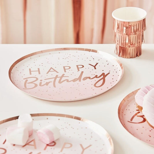 Rose Gold Ombre Happy Birthday Plates - Ginger Ray - Party Touches