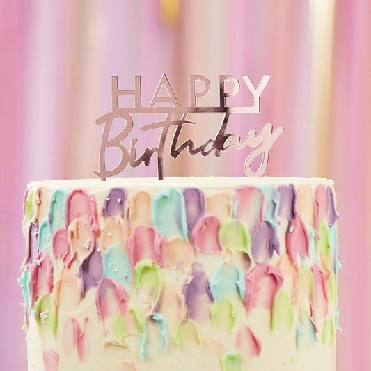 Pink Acrylic Happy Birthday Cake Topper - Ginger Ray - Party Touches