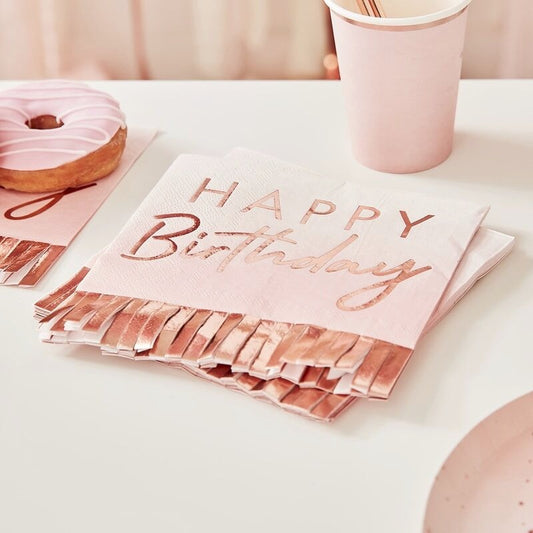 Rose Gold & Pink Ombre Fringe Paper Napkins