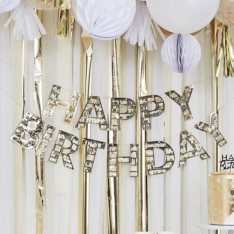 Gold Fringe Happy Birthday Banner - Ginger Ray - Party Touches