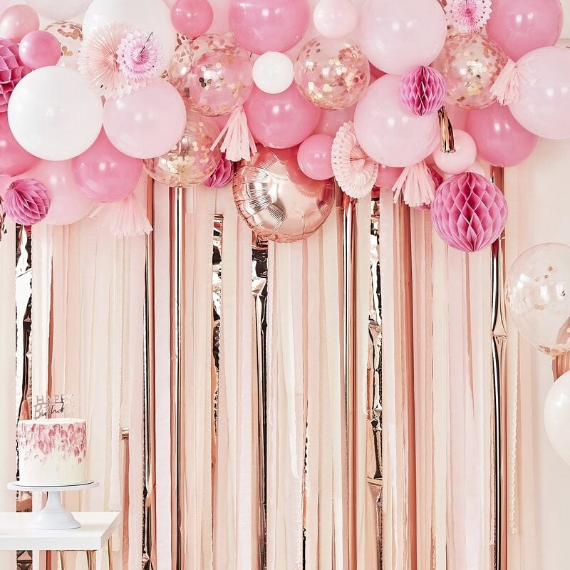 Blush and Peach Balloon and Fan Garland Party Backdrop
