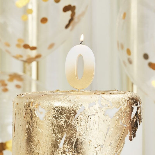 Gold Ombre 0 Number Birthday Candle - Ginger Ray - Party Touches