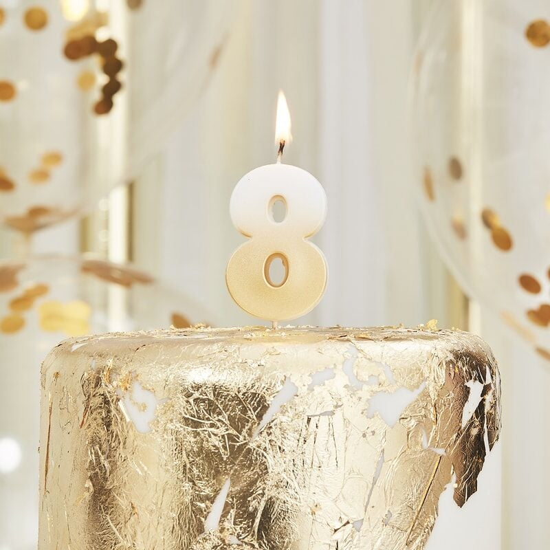 Gold Ombre 8 Number Birthday Candle - Ginger Ray - Party Touches