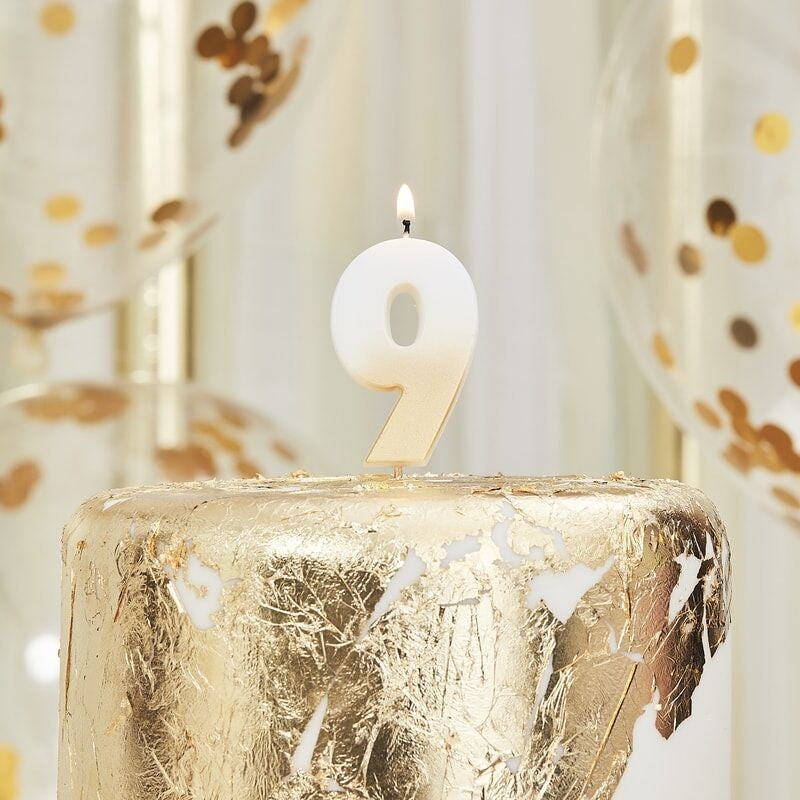 Gold Ombre 9 Number Birthday Candle - Ginger Ray - Party Touches