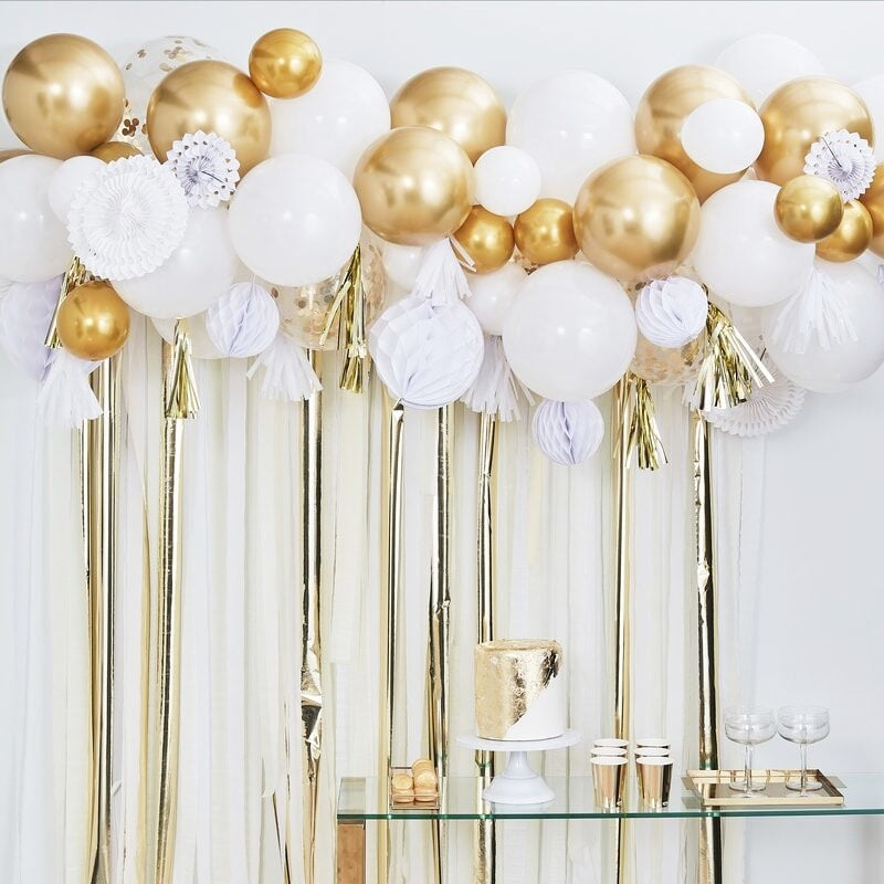 Gold Balloon and Fan Garland Party Backdrop - Ginger Ray - Party Touches