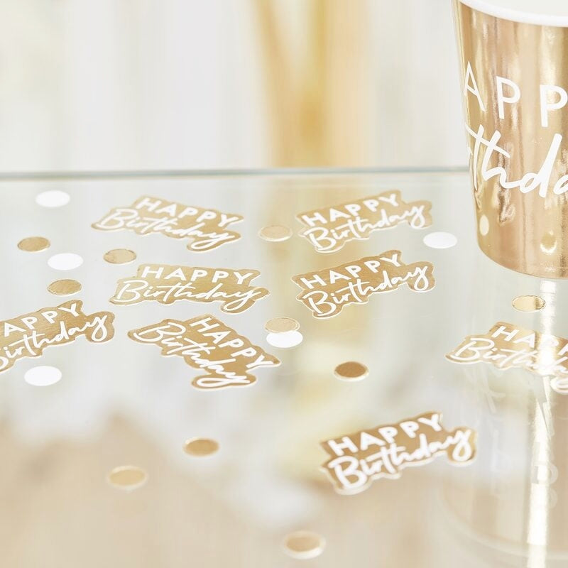 Gold and White Happy Birthday Confetti - Ginger Ray - Party Touches