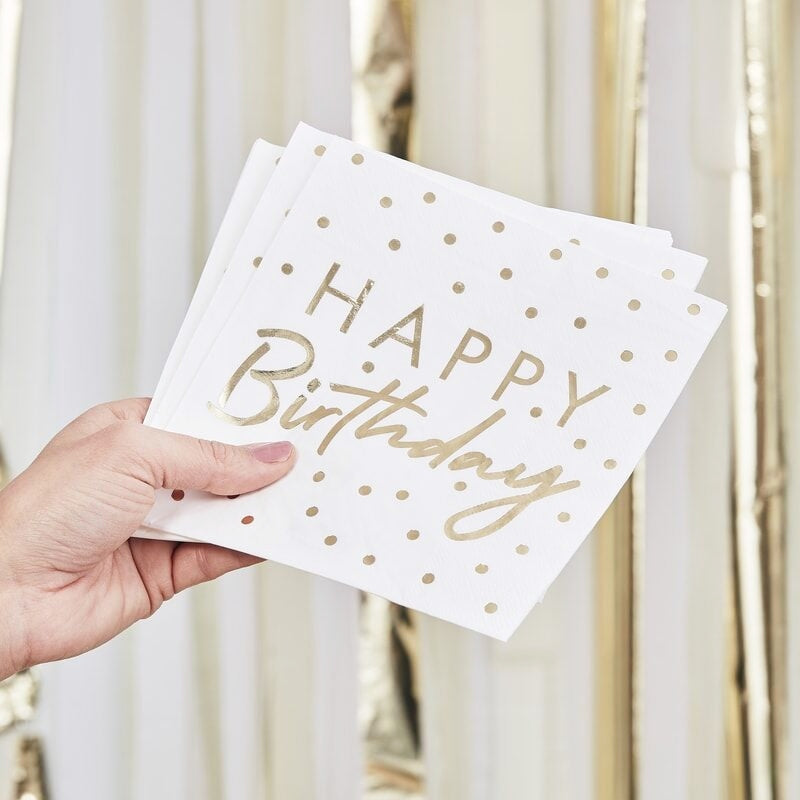 Gold Foiled Happy Birthday Paper Napkins - Ginger Ray - Party Touches