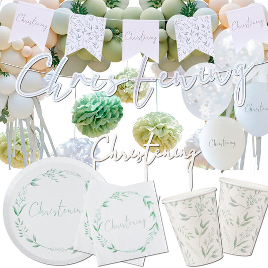 Botanical Christening Party Decorations & Tableware
