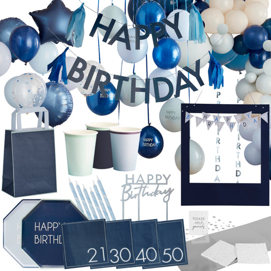 Mix it Up Navy Blue Milestone Birthday Party Supplies