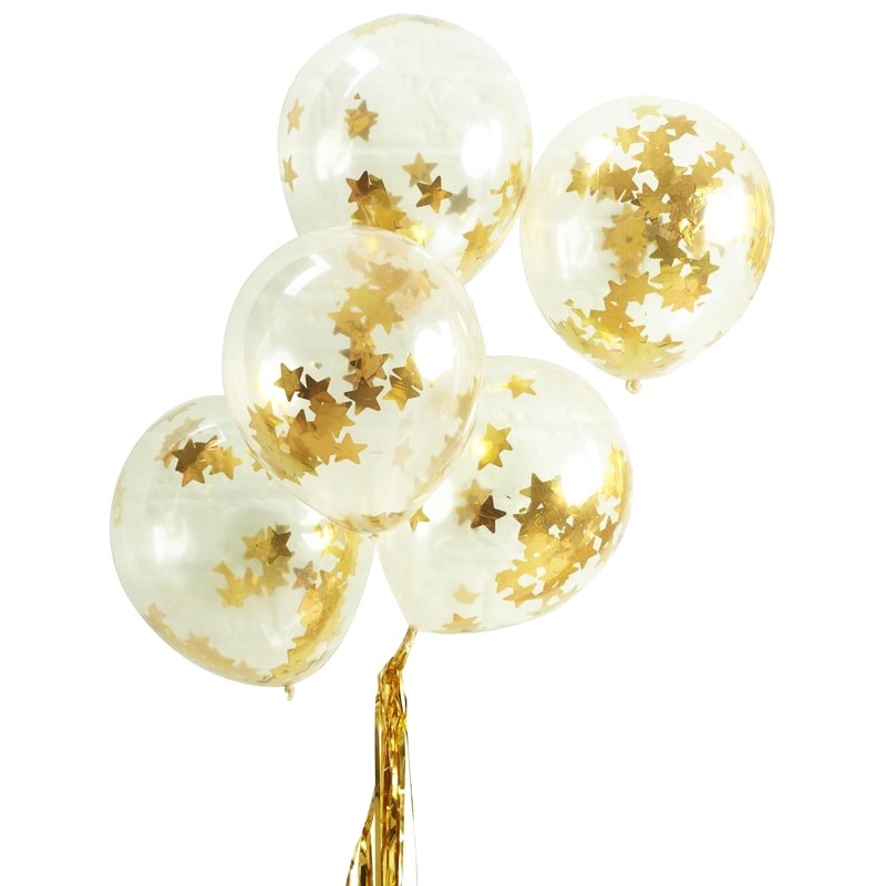 Gold Star Shaped Confetti Filled Balloons - Ginger Ray - Party Touches