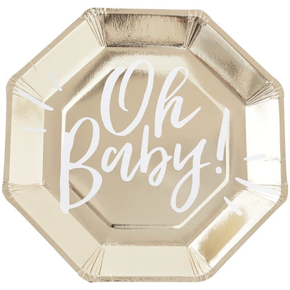Gold Foiled Oh Baby! Paper Plates - Ginger Ray - Party Touches