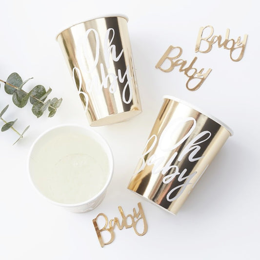 Gold Foiled Oh Baby! Paper Cups - Ginger Ray - Party Touches