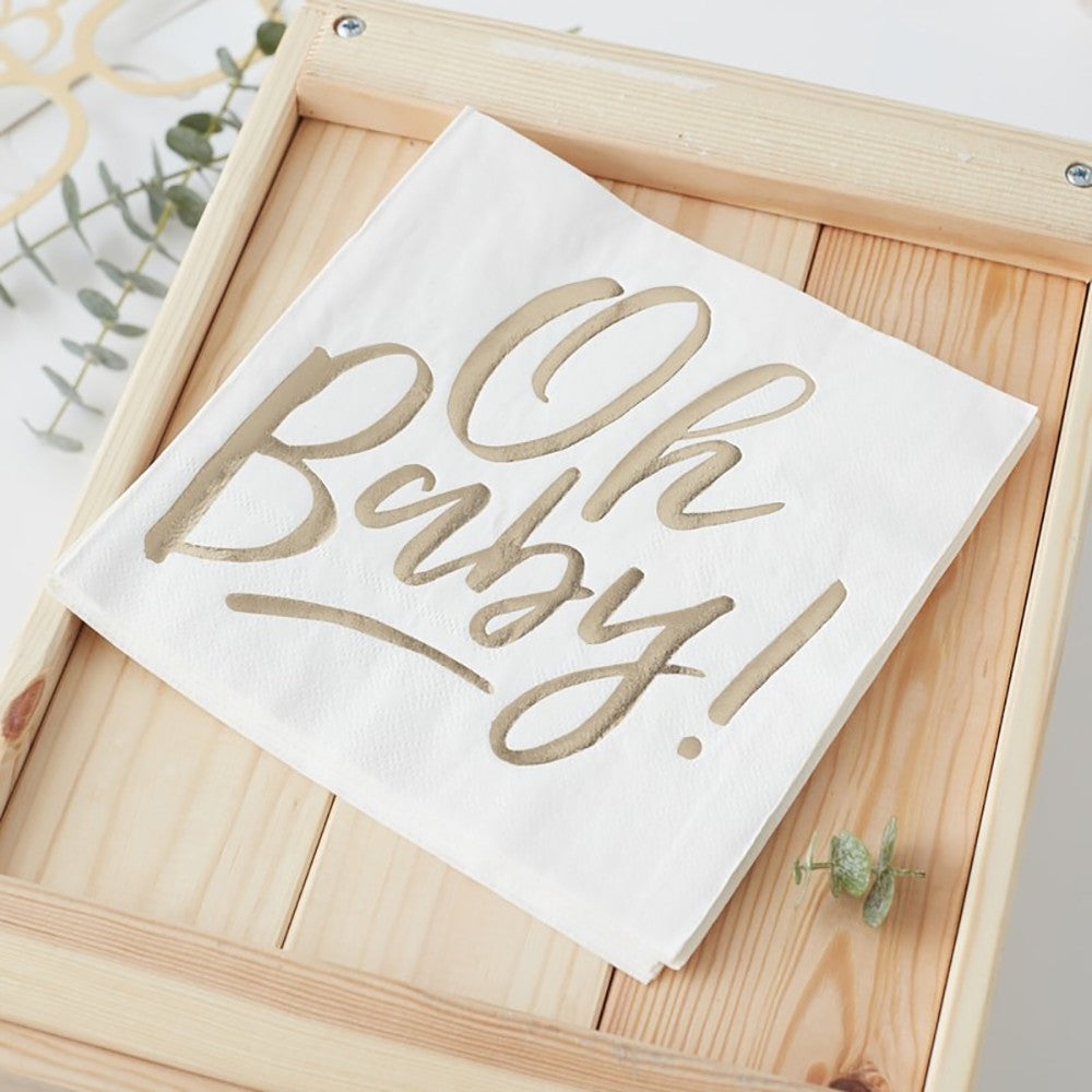 Gold Foiled Oh Baby! Paper Napkins - Ginger Ray - Party Touches