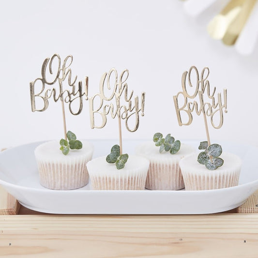 Gold Foiled Oh Baby! Cupcake Toppers - Ginger Ray - Party Touches